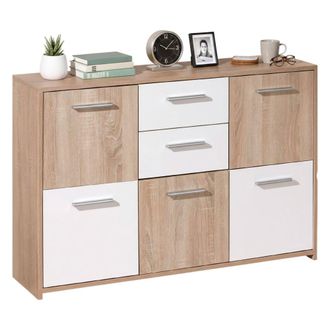 Dmora Dmora Buffet Avec Cinq Portes Et Deux Tiroirs Dans La Partie Centrale, Couleur Blanc Et Ch&ecirc;ne, Dimensions 115 X 77 X 30 Cm