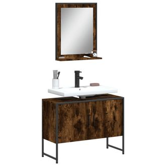 vidaXL Set De Muebles De Ba&ntilde;o 2 Pzas Madera Ingenier&iacute;a Roble Ahumado Vidaxl