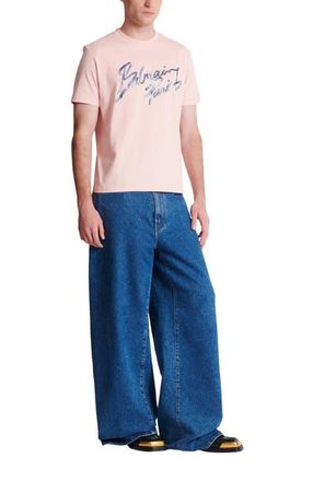 Balmain Printed cotton T-shirt in Pink at Nordstrom, Size Xxx-Large