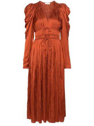 Ulla Johnson Lelou pliss&eacute; midi dress - women - Polyester - 6 - Brown