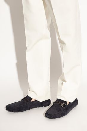 Ferragamo Suede Loafers Front, Mens, Navy Blue