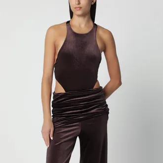 Andamane Brown velvet-effect bodysuit