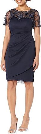 Xscape Short Sheer Matte Jersey Beaded Top Womens Clothing Navy : 16, Jersey/Polyester