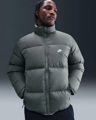 Nike Sportswear Club Puffer Jacket Mens Gray Therma-FIT Down Long Sleeve JAX884