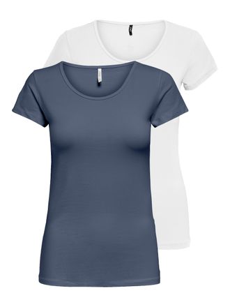 Only Rundhalsshirt ONLY ONLLIVELOVE LIFE S/S O-NECK TOP, Damen, Gr. XS, weiss (vintage indigo pack:wei&szlig;), Jersey, Obermaterial: 95% Baumwolle, 5% Elasthan,