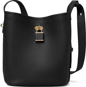 Tory Burch Lock Slim Medium Leather Bucket Bag in Black at Nordstrom