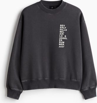 H&M Bedrucktes Sweatshirt in Loose Fit - Grau