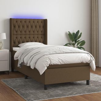 vidaXL Vidaxl - Cama Box Spring Colch&oacute;n Y Luces Led Tela Marr&oacute;n Oscuro 80x200cm