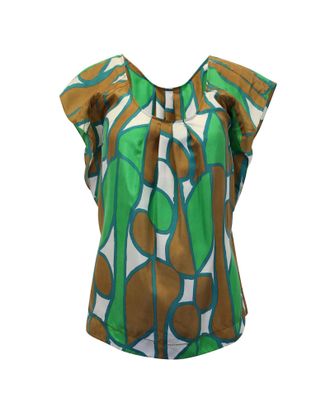 Diane Von F&uuml;rstenberg Diane Von Furstenberg Printed Scoop Neck Blouse in Green Silk