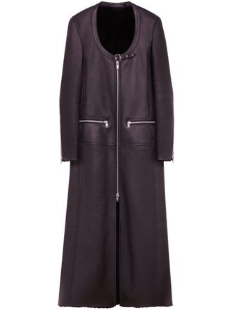 Courr&egrave;ges scoop-neck panelled leather coat - Black