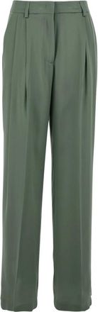 Semicouture Wijde broek met plooien aan de voorkant - Dames - Wijde Broeken - Groen - L - Leer - Broeken