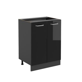 Vicco Mueble Bajo De Cocina R-line, Negro Brillo Intenso, 60 Cm Sin Encimera
