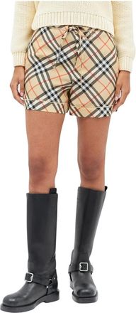 Burberry Zijden Geruite Trekkoord Shorts - Dames - Bermuda - Beige - 2XS - Korte Broeken