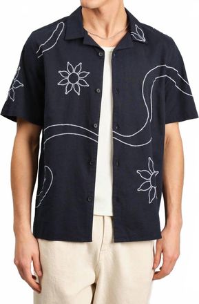Wax London Didcot Short Sleeve Shirt In Bold Stitch Navy