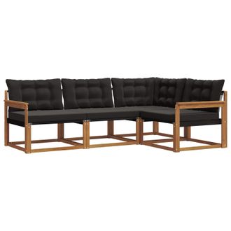 vidaXL Conjunto De Sof&aacute;s De Exterior Con Coj&iacute;n 4 Pcs Natural Y Negro Vidaxl