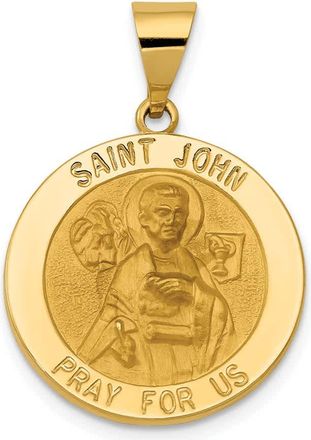 Diamond2Deal 14k Yellow Gold Polished and Satin St John Medal Hollow Pendant