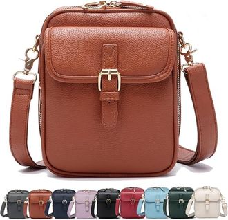 Generic Crossbody Leather Bag, Womens Vegan Leather Vintage Cross Body Shoulder Purse with Card Slots (Brown)