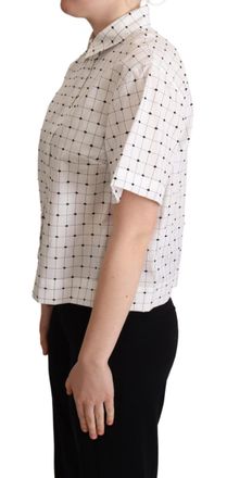 Dolce & Gabbana Womens White Polka Dot Cotton Collared Shirt Top