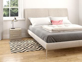 Home Heavenly Home Heavenly - Mesita De Noche De 2 Cajones Cube, De Madera, Tiradores Rectos Mate Color: Roble