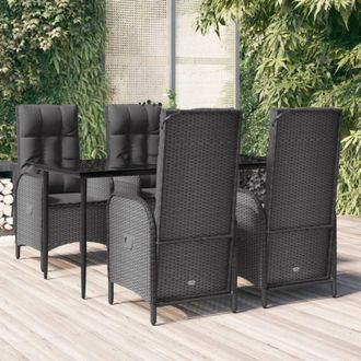 vidaXL Set De Muebles Jard&iacute;n 5 Pzas Con Cojines Rat&aacute;n Sint&eacute;tico Negro Vidaxl