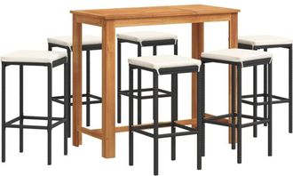 vidaXL Mesa Y Taburetes De Jard&iacute;n 7 Pzas Madera Acacia Rat&aacute;n Pe Negro Vidaxl