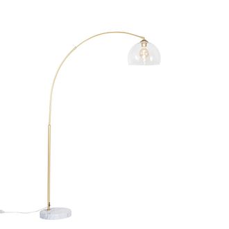 QAZQA Lampada Da Terra Con Paralume Arc - Moderno - Acciaio,marmo,vetro - Oro/ottone/bianco/trasparente - Oblungo Max. 1 X Watt - Qazqa