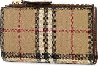 Burberry Womens Bifold Wallet Beige Polyurethane Polyester Cotton