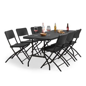 VonHaus Rattan 6 Seater Folding Garden Dining Set in Black