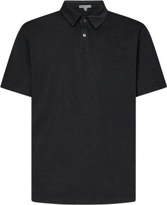 James Perse Houtskool Suede Jersey Polo Shirt - Heren - Polos - Zwart - L - Katoen - Tops