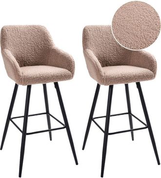 Beliani Conjunto De 2 Sillas De Bar Moderno De Boucl&eacute; Acolchado Con Reposabrazos Patas De Metal Gris Pardo Casmalia