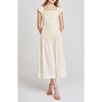 Wayf Cassidy Smock Bodice Midi Sundress in Cream at Nordstrom Rack, Size Large