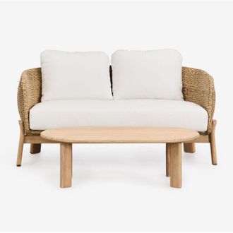 Sklum Set soggiorno Leilan con divano a 2 posti e tavolino in legno di acacia e rattan SKLUM