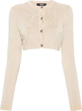 Versace Beige Barocco texture cropped cardigan