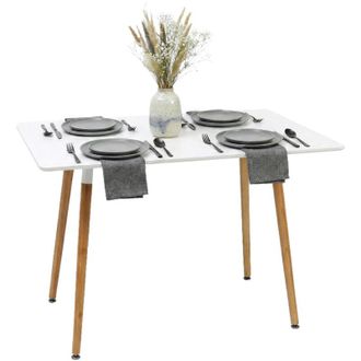 Relaxdays Relaxdays dining table, rectangular, HxWxD: 75x110x70 cm, MDF & bamboo, for 4 people, Scandinavian, white/natural
