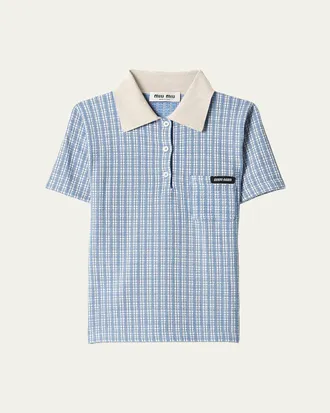 Miu Miu Cashmere Check Short-Sleeve Polo Shirt