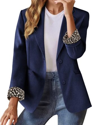 Generic Womens Blazer Jacket Long Sleeve Lapel Open Front with Leopard Print Cuff Ladies Blazer Casual Business Work Jackets Fashion With Pockets M