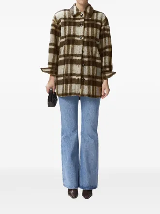 Gestuz Rina geruite jas met enkele rij knopen - Coffee Bean/Off White Check