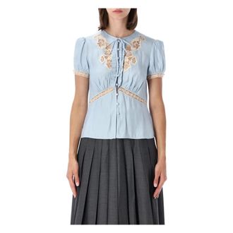 Self Portrait Viscose kanten top - Dames - Blouses - Blauw - 2XS - Overhemden