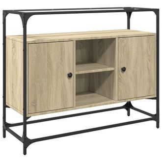 Berkfield Home Sideboard with Glass Top Sonoma Oak 98x35x81 cm Engineered Wood in Light Tan | Size: 98 x 35 x 81 cm
