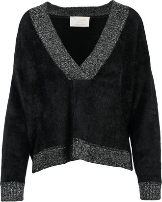 Kaos V-Neck Knit Lam&eacute; Sweater with Subtle Sparkle