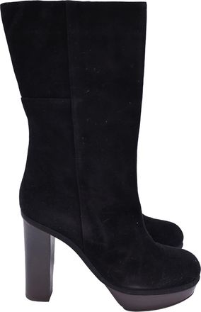 Marni Mid Calf Heeled Boots in Black Suede