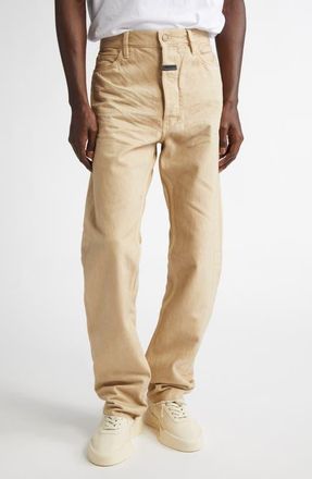 Fear of God Five-Pocket Raw Hem Straight Leg Jeans in Washed Dune at Nordstrom, Size 34 X 32