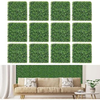 Costway Costway - 12 Piezas Paneles Artificiales De Buxus, 50 X 50 Cm, Paneles De Pared De C&eacute;sped, Paneles De Fondo Verde Con Protecci&oacute;n Solar, Cobertura De P