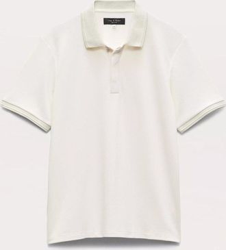 Rag & Bone Mens Tech Pique Short Sleeve Polo Shirt, Chalk