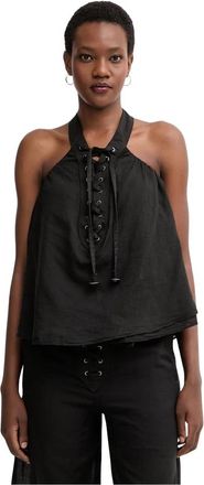 Pinko Top met strik van katoen - Dames - Tops zonder mouwen - Zwart - M - Katoen - Tops
