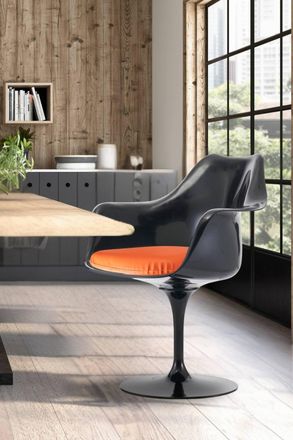 Fusion Living Black Tulip Armchair with PU Cushion in Orange