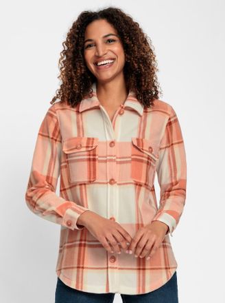 Casual Looks Fleeceshirt CASUAL LOOKS Fleece-Bluse, Damen, Gr. 36, champagner, papaya, kariert, 100% Polyester, gemustert, kariert, mehrfarbig, Shirts Fleeceshirt