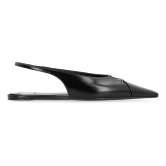 Saint Laurent Schoenen, Dames, Zwart, 37 EU, Leer, Puntige slingback balletflats