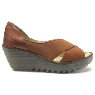 FLY London YOMA307FLY Cupido Mousse Leather Womens Wedge Sole Sandals - Tan Copper - Size:UK 7