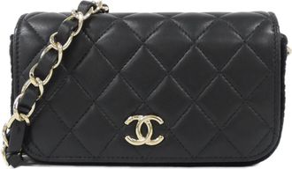 Chanel Black Wool Leather Phone Wallet (Pre-Owned)